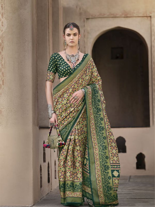 Green Color Sigma Silk Designer Ajrakh Printed Traditional Print Saree