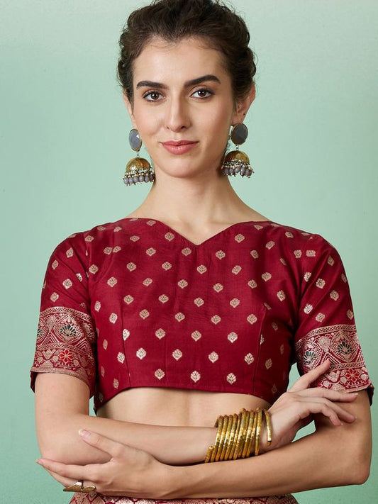 Maroon Wevon Jacquard Designer Staple Dola Cotton Saree