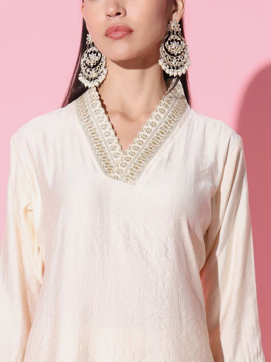 White Gadhwal Straight Kurta