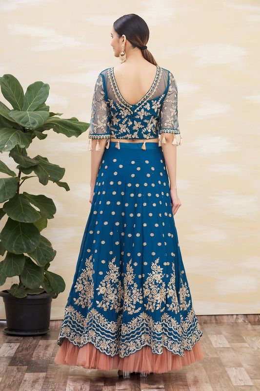 Teal Blue Color Satin Silk Fabric Heavy Adorable Wedding Ceremony Lehenga Set