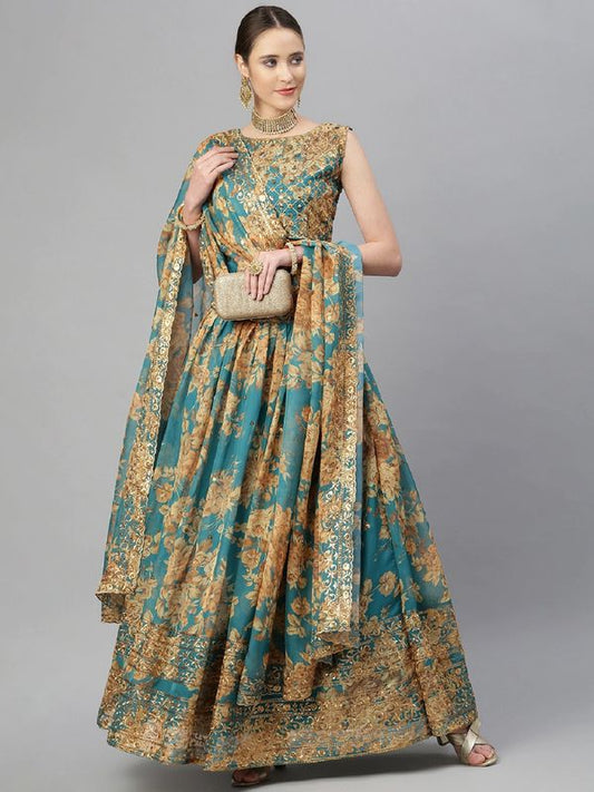 Floral Print With Sequince Embroidery Work