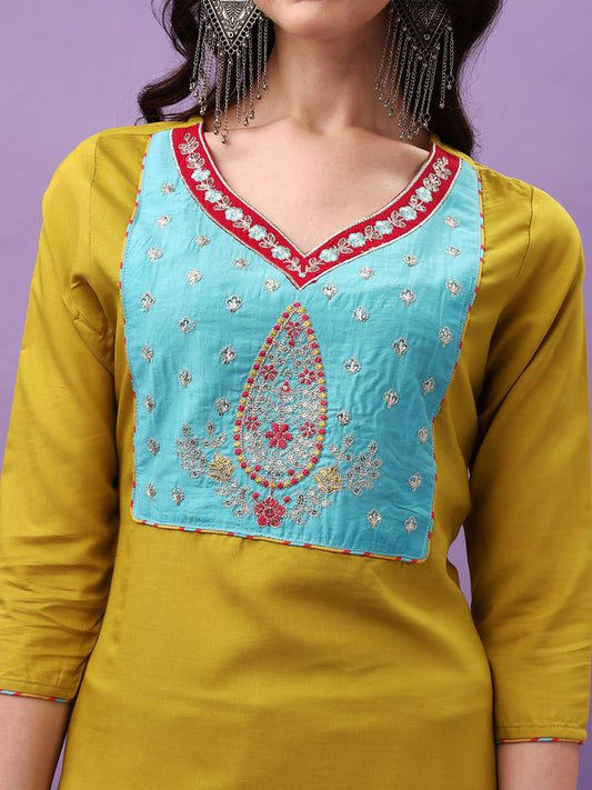 Yellow Viscose Straight Kurta