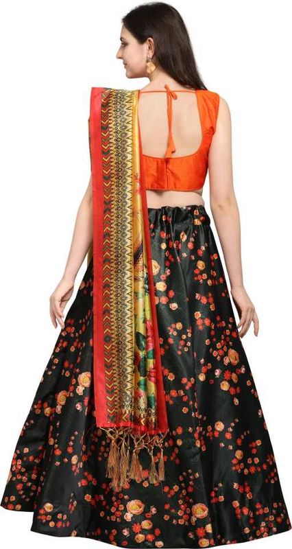 Bandhni Patola Type Digital Print Shiney Satin Croptop Lehenga Choli With Blouse For Women and Girls