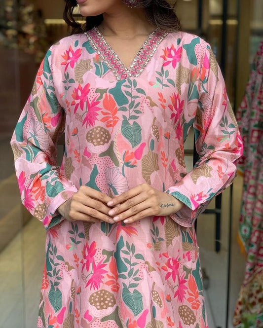 Pink Viscose Rayon Straight Kurta