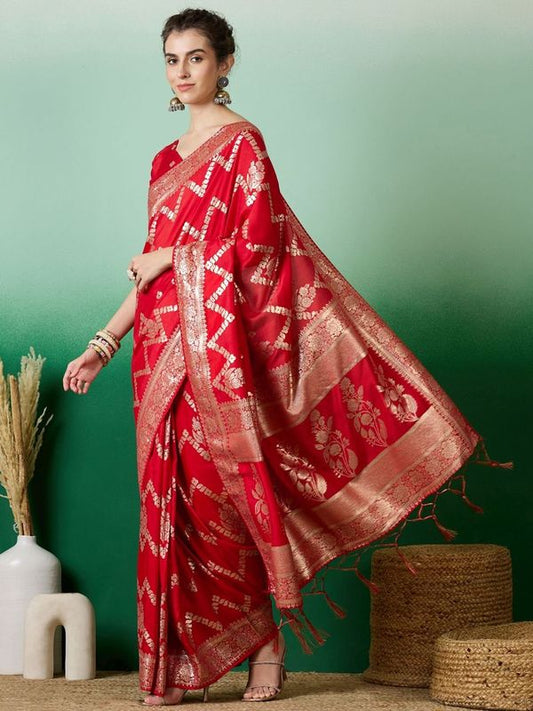 Red Wevon Designer Staple Dola Cotton Saree