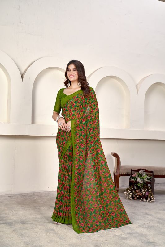 Green Designer Printed Weight Less Saree