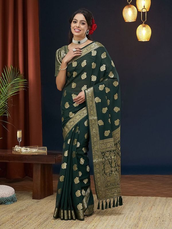 Green Wevon Jacquard Designer Georgette Saree