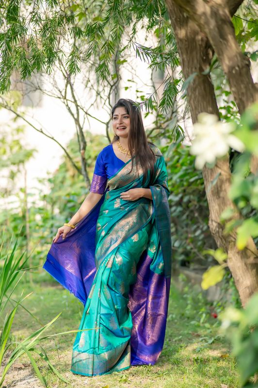 Sea Green Wevon Jari Designer Tussar Silk Saree