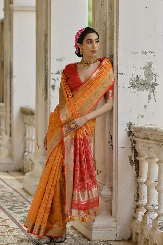 Mustard All Over Ikkat Woven Design With Contrast Pallu  Saree