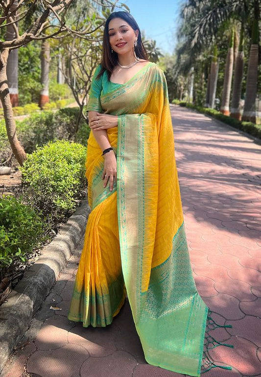 Yellow Soft Silk Weaving Jari Designer Graceful Traditional Saree