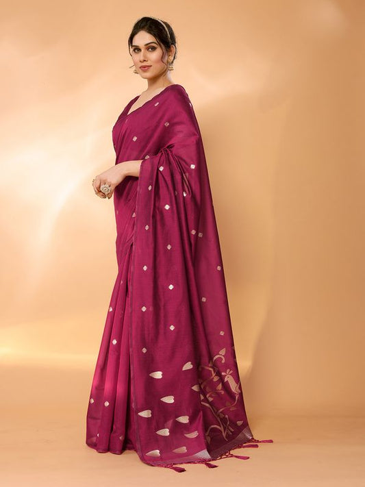 Pink Wevon Jari Designer Chanderi Silk Saree