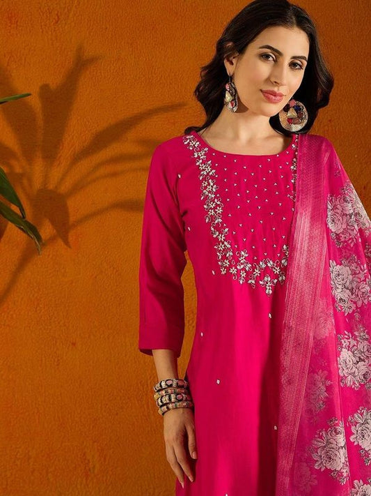 Pink Viscose Rayon Straight Kurta