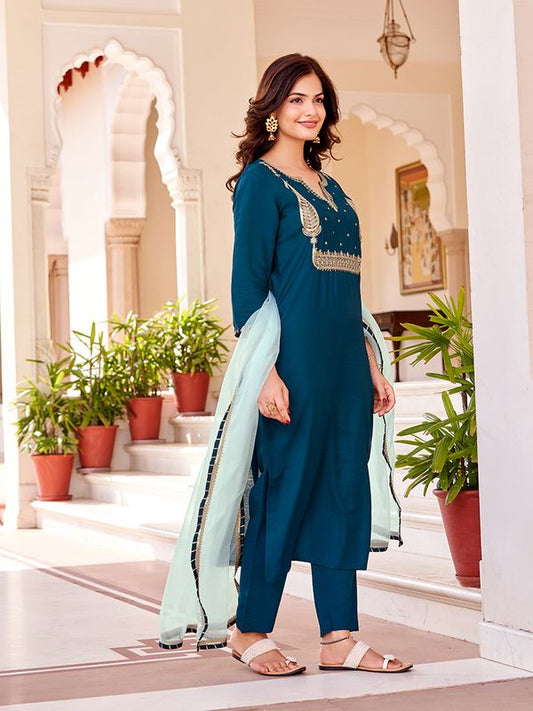 Dark Teal Embroidered Kurta Sets