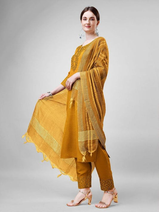 Mustard Cotton Blend Ethnc Formal Looks Stitched Salwar Kameez