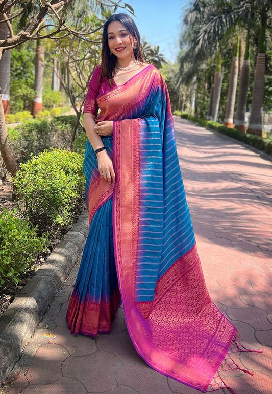 Blue Soft Silk Weaving Jari Designer Graceful Traditional Saree