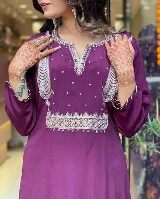 Purple Silk Straight Kurta