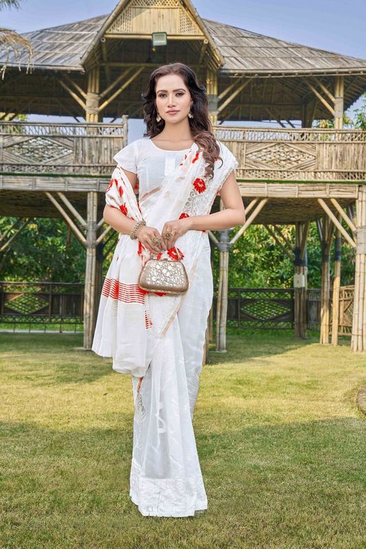 White Wevon Thread Designer Silk Cotton Saree