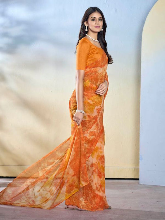 Orange Designer Printed Georgette Saree