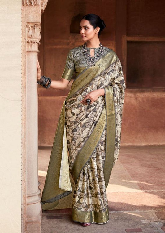 Multi Weaving Border Designer & Digital Printed Handloom Silk Saree