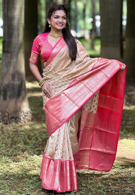 Chiku Wevon Jari Designer Tissue Silk Saree