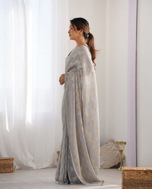 Grey Sequance Embroidery Work Border Georgette Saree