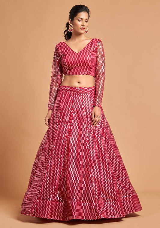 Hot Pink Women's Soft Net Embroidery Lehenga Choli