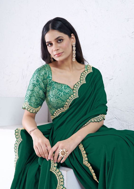 Green Diamond with Hand Work Crepe Silk Saree