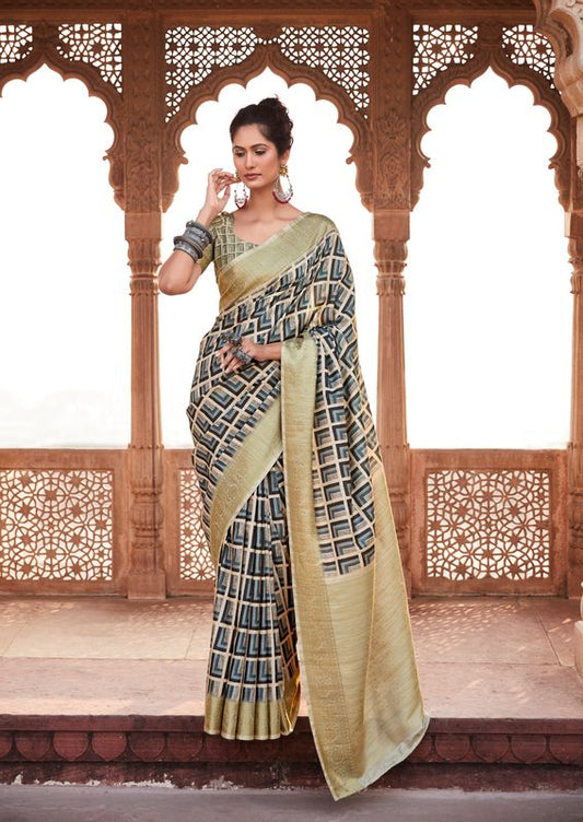 Brown Weaving Border Designer & Digital Printed Handloom Silk Saree