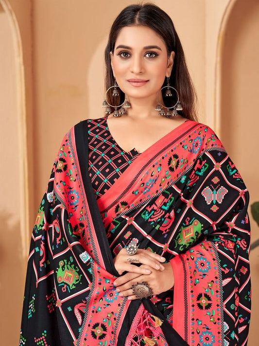 Black Designer Digital Printed Pashmina Saree