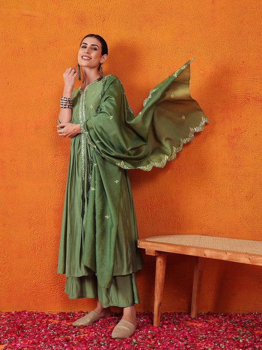 Green Color Beautiful Partywear Readymade Salwar Kameez