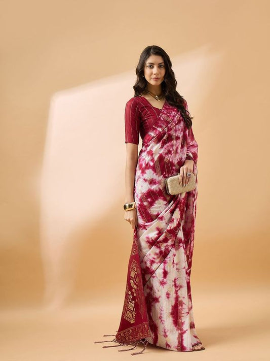 Maroon Wevon Designer Staple Cotton Saree