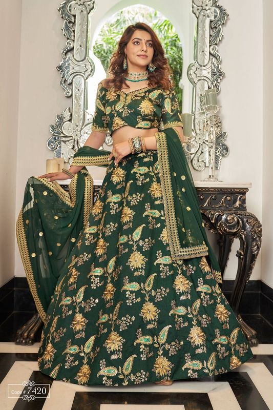 Green Women's Art Silk Embroidery Lehenga Choli