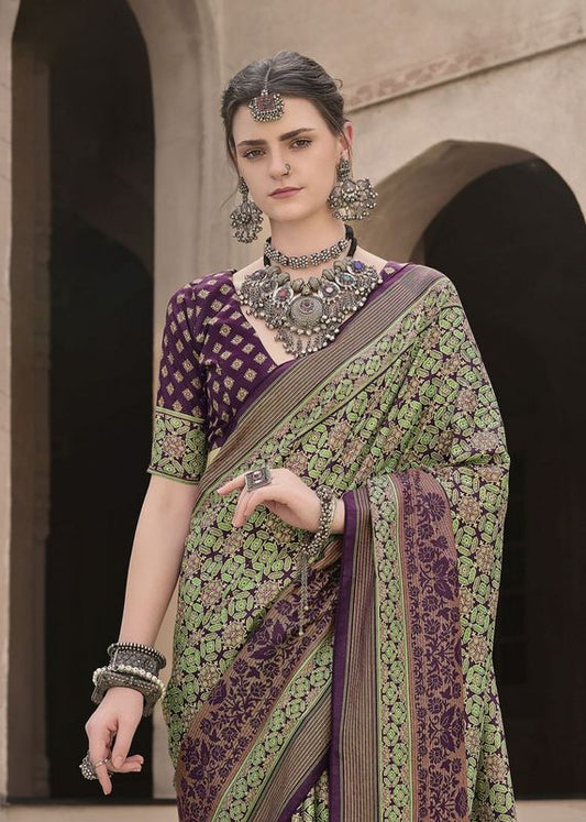 Green Color Sigma Silk Designer Ajrakh Printed Traditional Print Saree