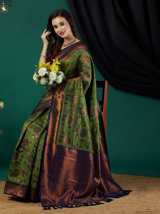 Green Wevon Jari Designer Banarasi Silk Saree