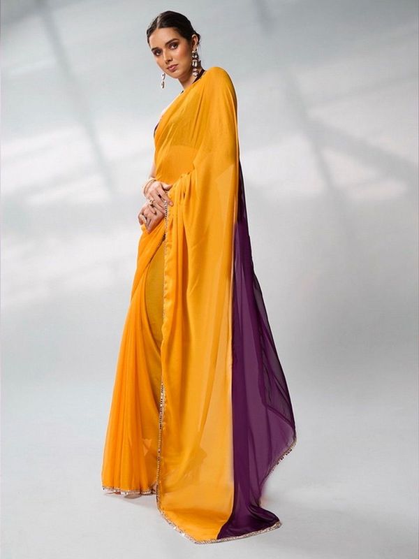 Glamorous Yellow Color Georgette Fabric Trendy Designer Bollywood Saree