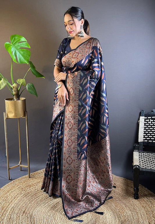 Navy Blue Soft Silk Wevon Jari Designer Ethnic Indian Looks Heavy Designer Saree