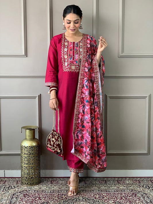 Hot Pink Embroidered Kurta Sets