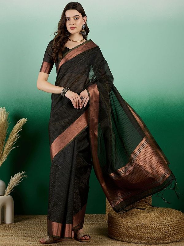 Black Wevon Designer Khadi Organza Saree