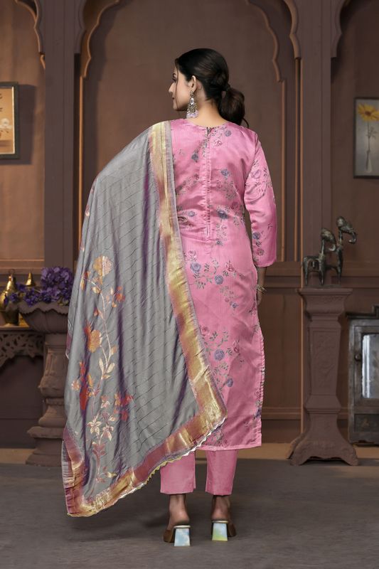 Pink Banarasi Organza Designer Printed With Hand Work Heavy Looks Traditional Salwar Suit For Indian Girls