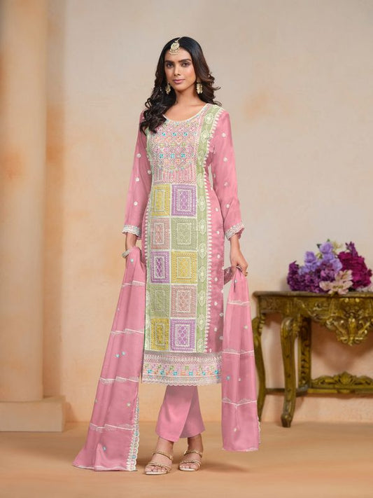 Pink Color Organza Salwar Kameez With Designer Embroidery Work