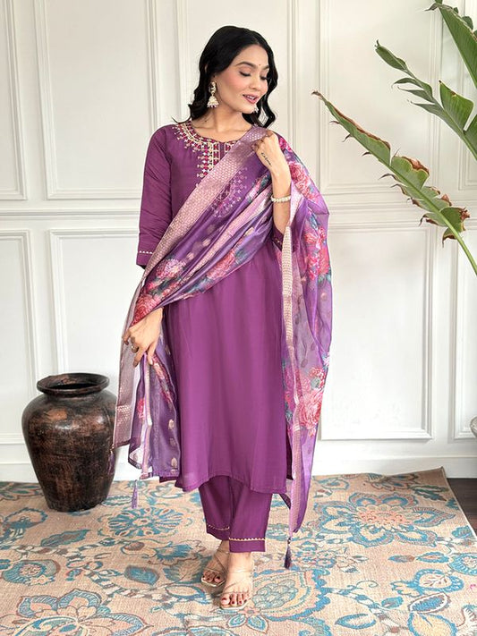 Purple Embroidered Kurta Sets