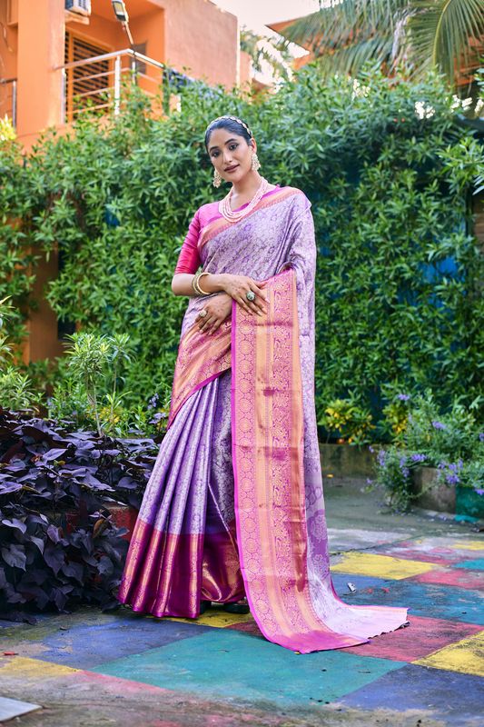 Purple Heavy Wevon Designer Banarasi Handloom Silk Saree