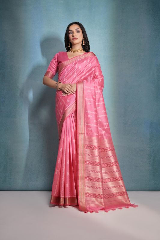 Gajri Weaving Ikkat Designer Tusser Silk Saree