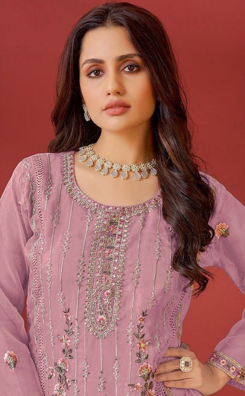 Pink Color Organza Fabric Designer Embroidery Work Pakistani Style Salwar Kameez