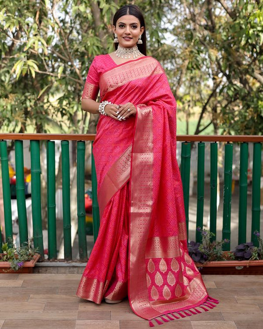 Pink Weaving Bandhej Patola Designer Handloom Silk Saree