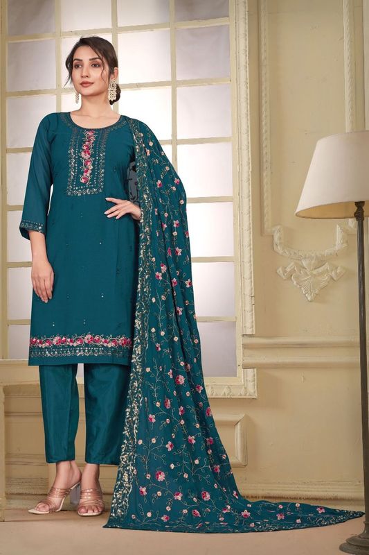 Rama Color Beautiful Embroidered Georgette Fabric Salwar Suit