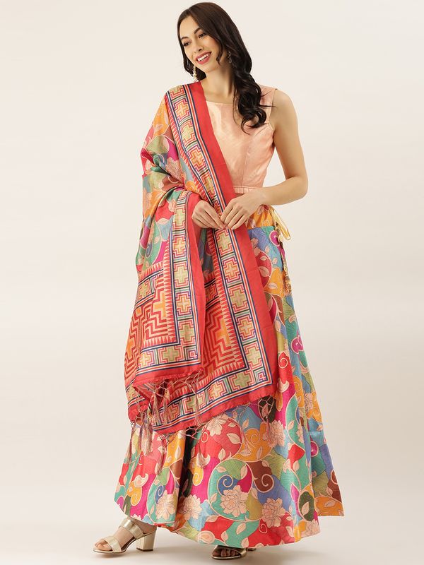 Digital Print Satin Silk Fabric Stitched Lehenga Choli With Jequared Blouse and Assami Silk Thread Work Dupatta For Women and Girls In Festive Party And Traditional Wear