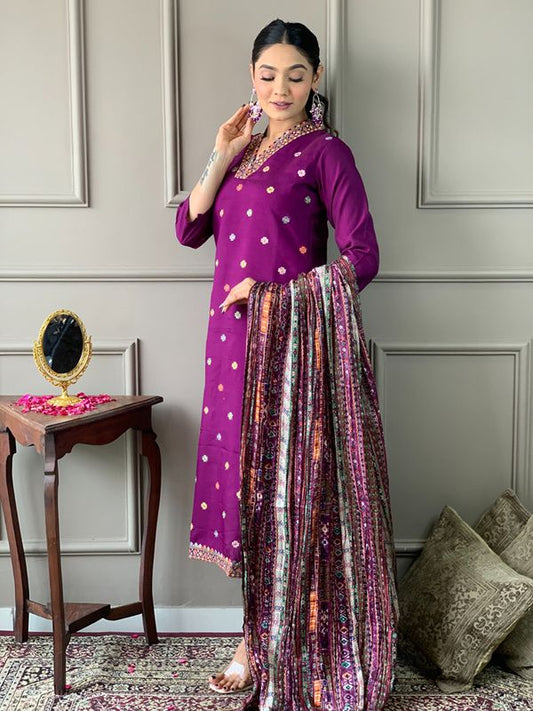 Purple Embroidered Kurta Sets