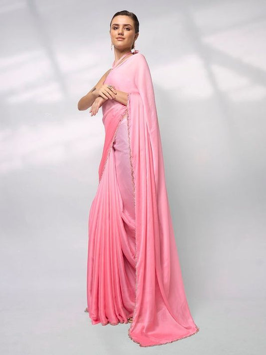 Pink Solid Designer Rangoli Saree