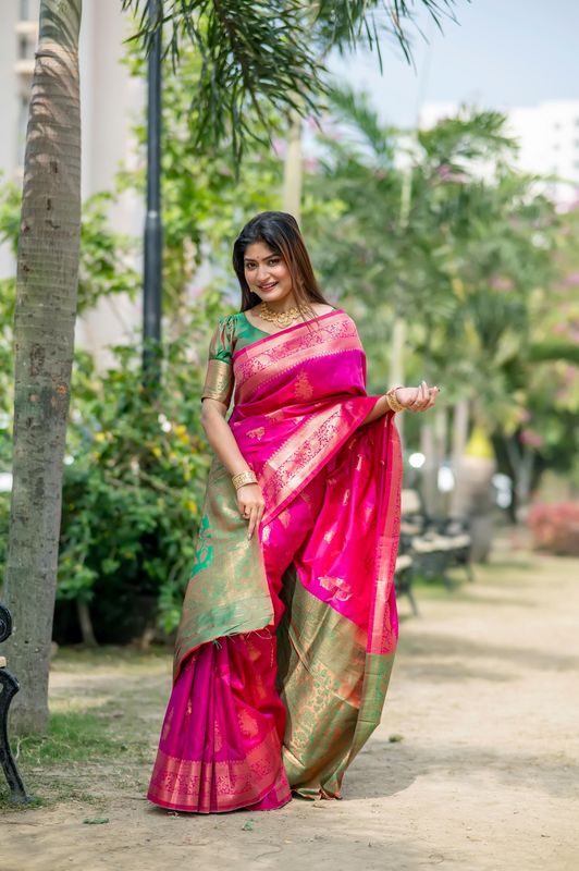 Pink Wevon Jari Designer Tussar Silk Saree